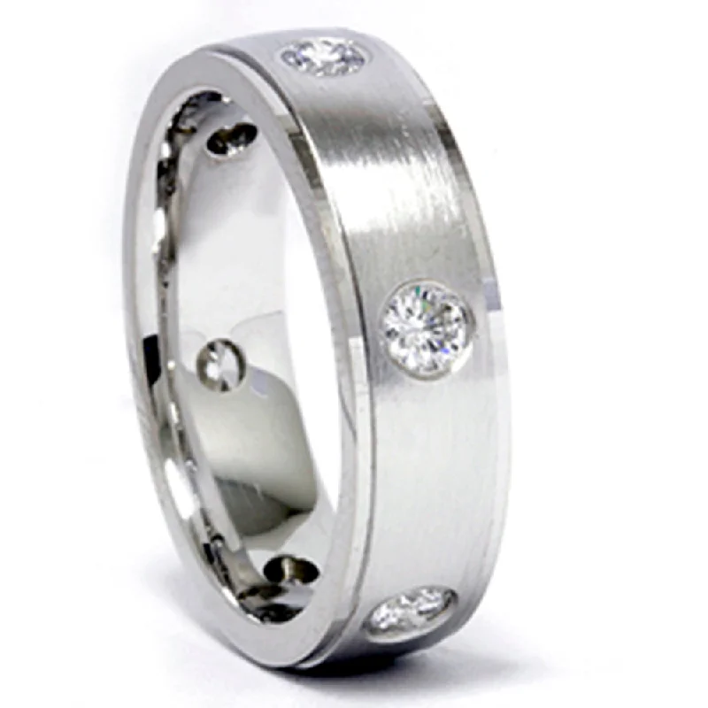 Platinum rings with sparkling sapphire center stones -Mens 3/4ct 14K White Gold Diamond Wedding Band Ring