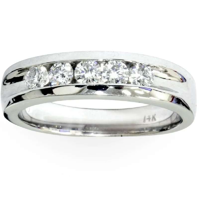 Rings with spiral designs for eye-catching twist -Mens 3/4ct Diamond White Gold Wedding Ring Band New