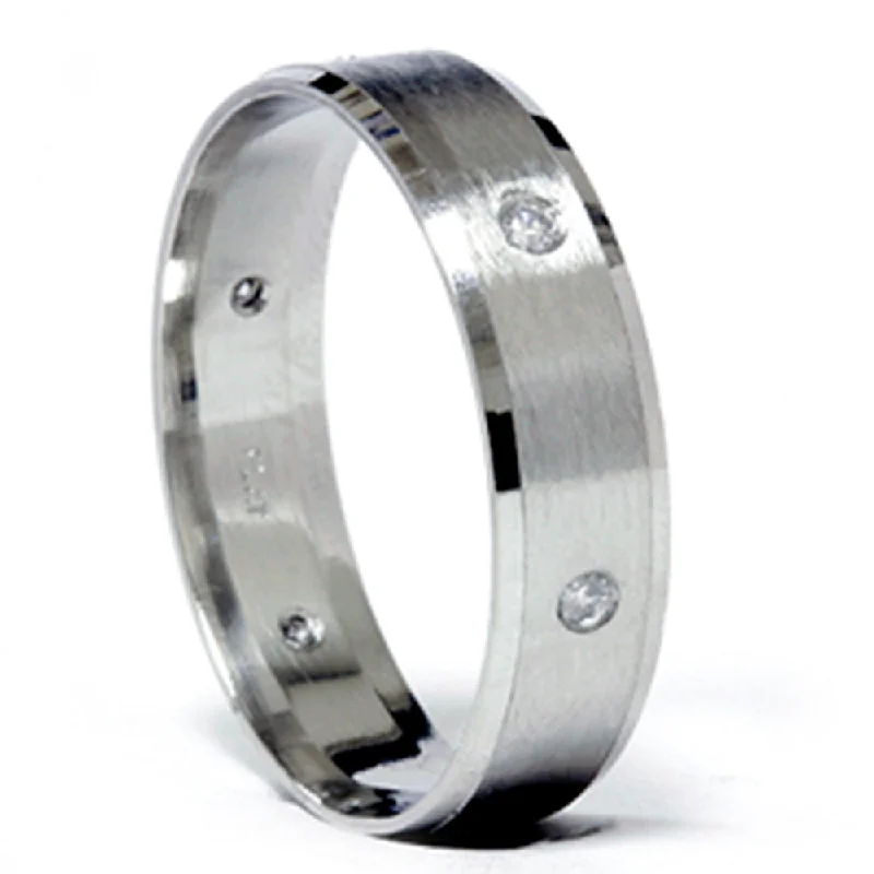 Rings with wave patterns for ocean vibes -Mens 950 Platinum Brushed Diamond Wedding Band Ring