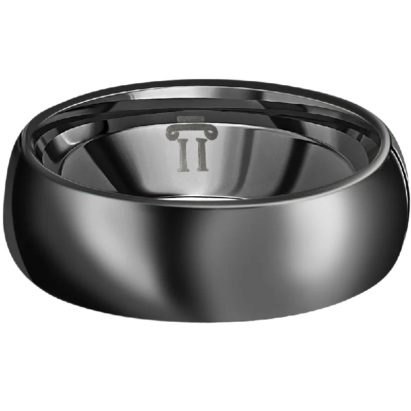 Rings with carved onyx for bold sleekness -Men's Black Polished Bright Tungsten Ring Ring 7mm Comfort Fit Wedding Band