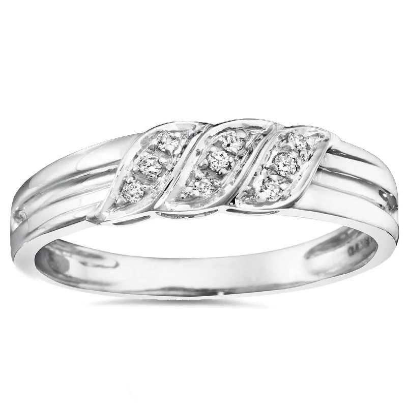 Rings with wave patterns for ocean vibes -Men's Diamond Wedding Ring 10K White Gold High Polished Band