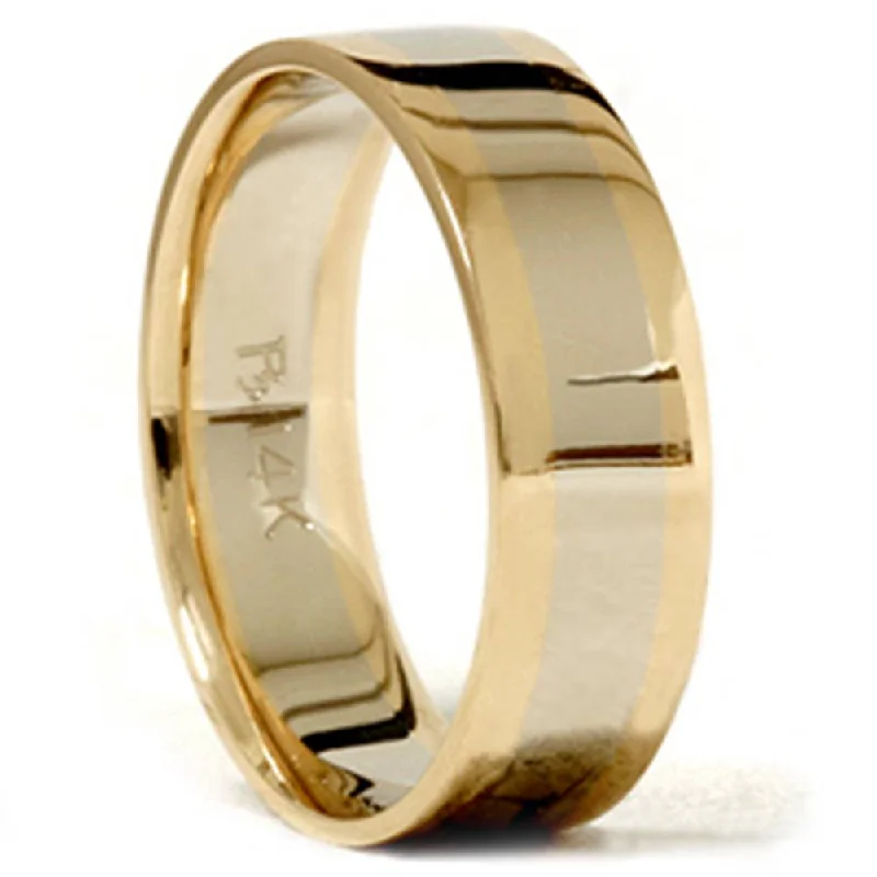 Rings with aventurine gems for green luck -Mens Gold Plain Two Tone Comfort Fit Wedding Band 14K