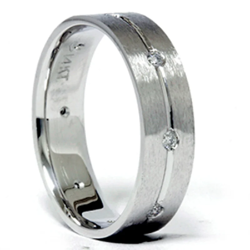 Rings with oxidized silver for antique appeal -Mens White Gold Comfort Fit SI Diamond Wedding Band New