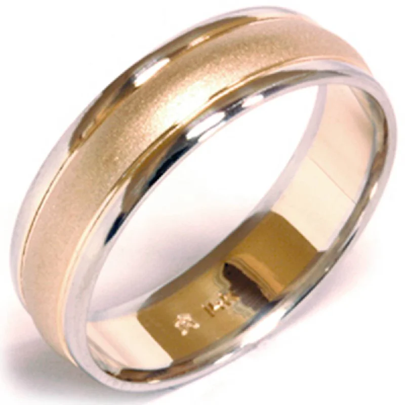 Rings with hammered silver for rustic appeal -Mens White Yellow Gold Two Tone Sandblast Wedding Band