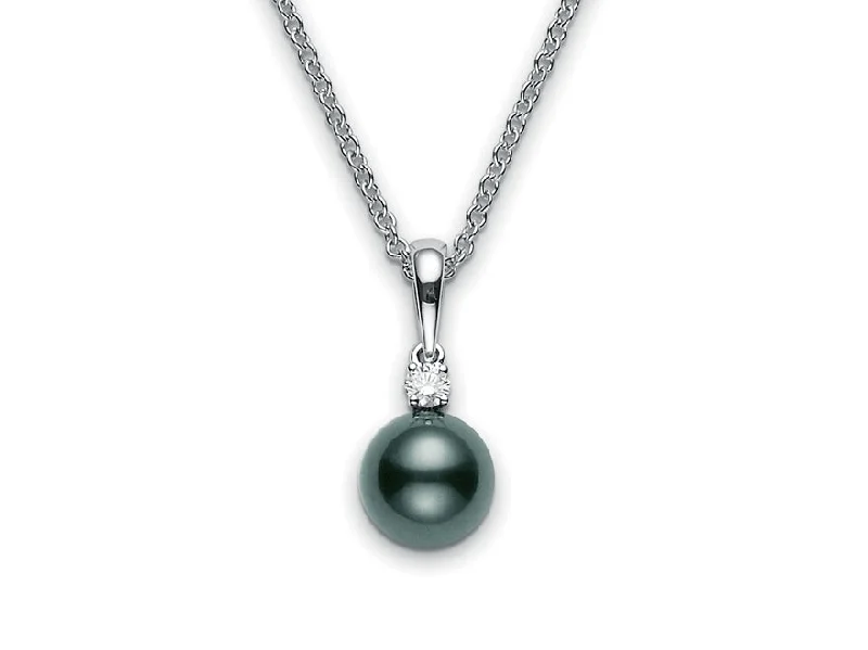 Beautiful necklaces and pendants with layered chains for a fashionable, chic look-Mikimoto 8mm Black South Sea Pearl and Diamond Pendant