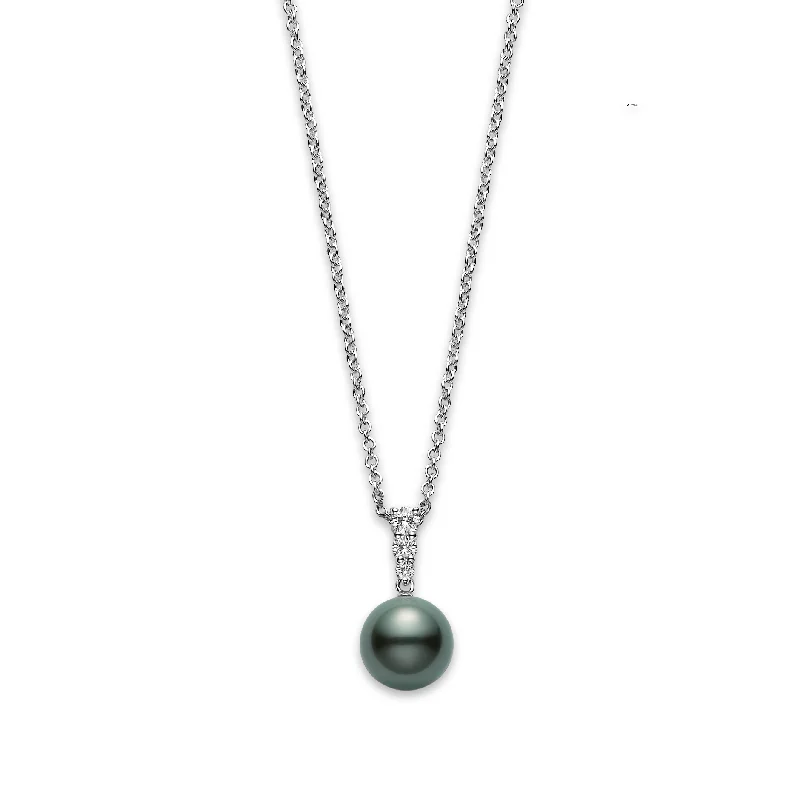 Necklaces and pendants with feather designs for a boho-chic, carefree vibe-Mikimoto Morning Dew 10mm Black South Sea Pearl and Diamond Pendant