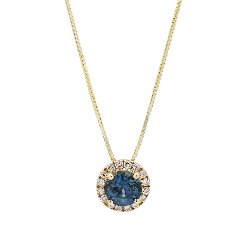 Beautiful necklaces and pendants with moon and star charms for a dreamy effect-Parlé Montana Sapphire Halo Necklace in 14kt Yellow Gold with Diamonds (1/10ct tw)