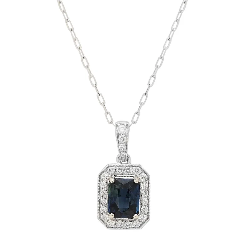 Unique necklaces and pendants with engraved messages for a sentimental gift-Montana Sapphire Necklace in 14kt White Gold with Diamonds (1/7ct tw)