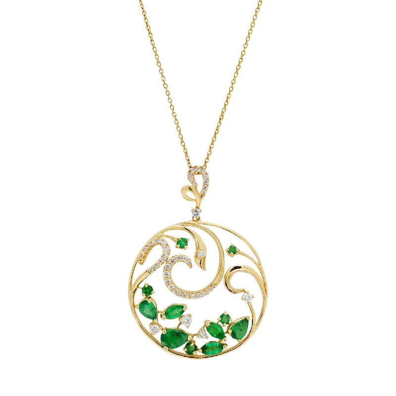 Necklaces and pendants with crescent moon designs for a celestial and mystical feel-Multi Shape Emerald Necklace in 14kt Yellow Gold with Diamonds (1/3ct tw)