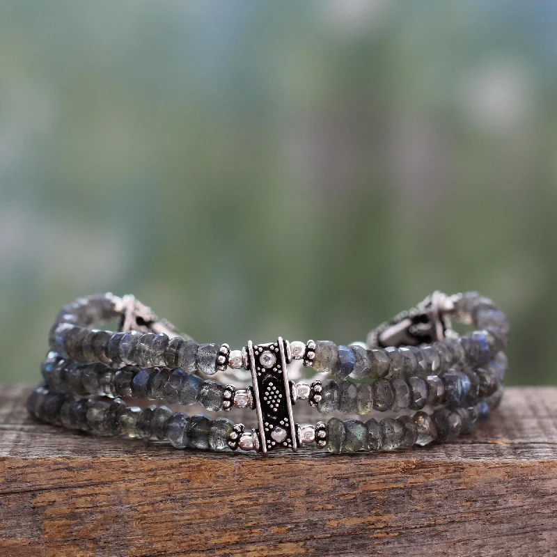 Best bangle bracelets with engraved birthstones for a personalized, meaningful gift-Mystery of Love Silver Labradorite Beaded Bracelet