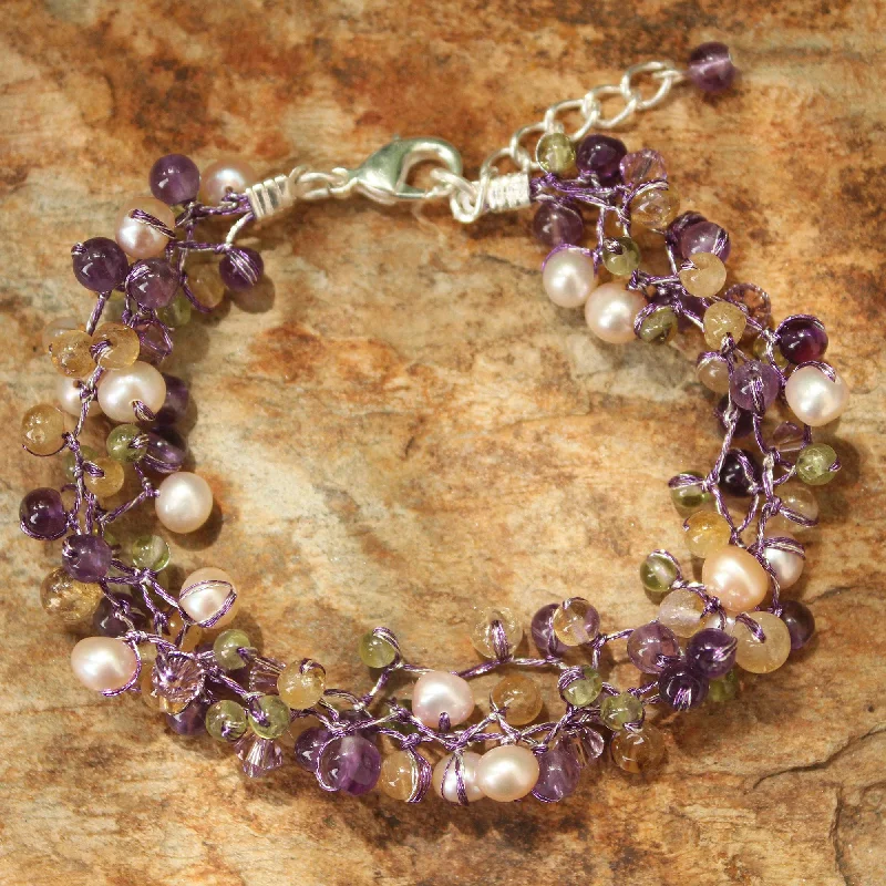 Best bangle bracelets with thin, delicate chains for an understated, sophisticated look-Mystic Passion Handcrafted Pearl and Amethyst Bracelet