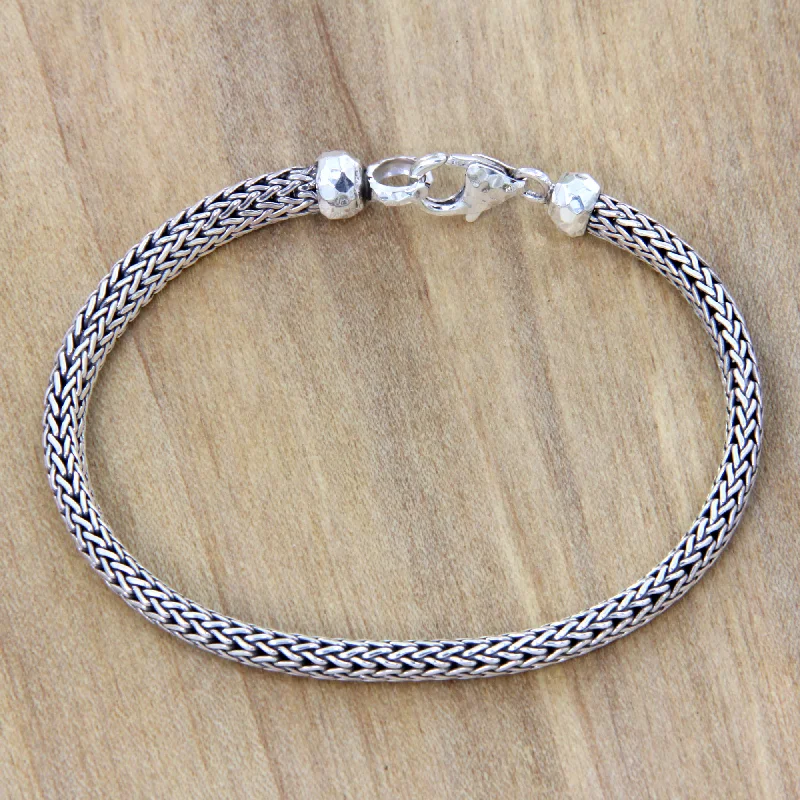 Best bangle bracelets with minimalist silver designs for a timeless, versatile look-Naga Champion Sterling Silver Chain Bracelet Fair Trade Bali Jewelry