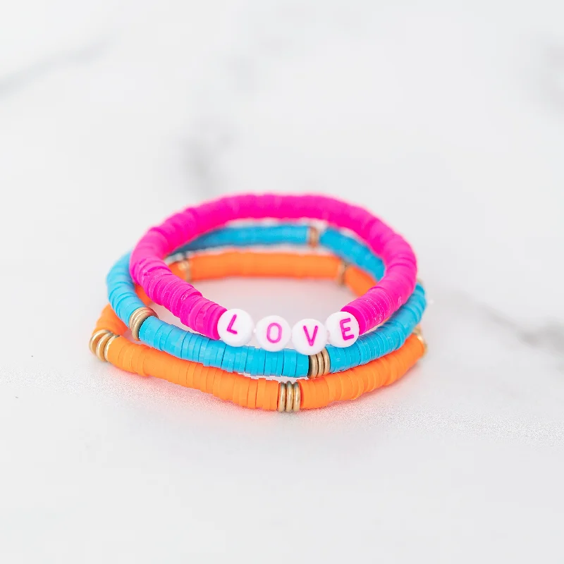 Best bangle bracelets with enamel floral patterns for a delicate and feminine touch-Neon LOVE Bracelet Set