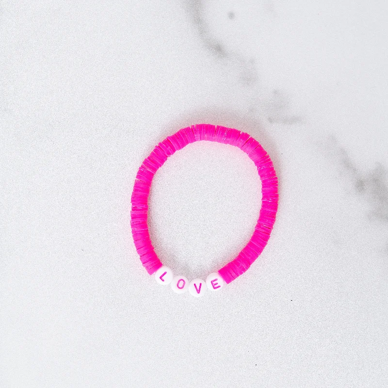 Best bangle bracelets with stacked designs for a trendy and fashionable look-Neon Pink LOVE Bracelet