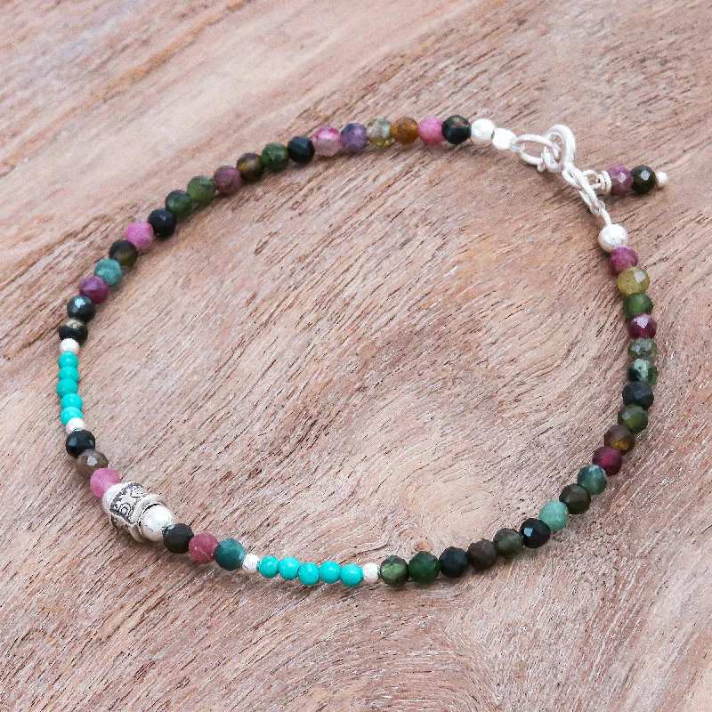 Best bangle bracelets with engraved birthstones for a personalized, meaningful gift-Nexus in Pink Hand Threaded Tourmaline and Sterling Silver Beaded Bracelet