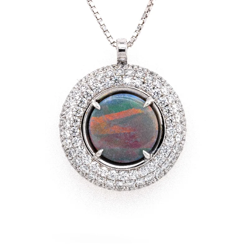 Beautiful necklaces and pendants with natural stones for an earthy, organic vibe-Circle Diamond and Opal Pendant