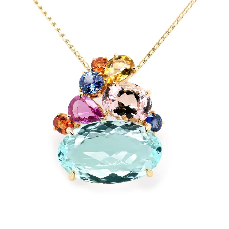 Beautiful necklaces and pendants with diamond halo settings for extra brilliance-Aquamarine Cluster Pendant