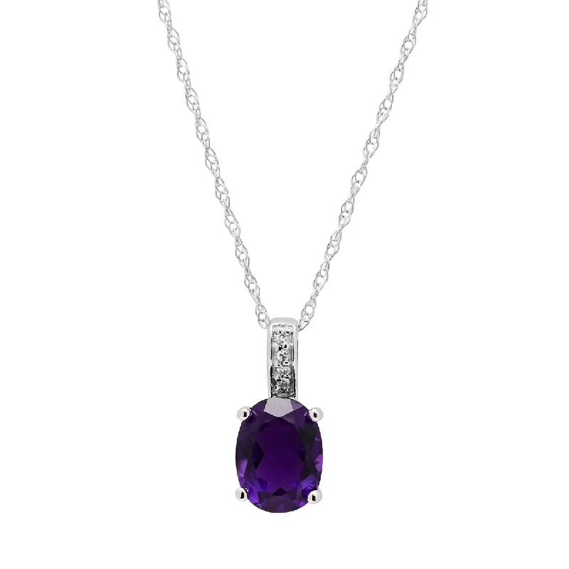 Beautiful necklaces and pendants with butterfly motifs for a whimsical style-Oval Amethyst Necklace in 14kt White Gold with Diamonds (.02ct tw)