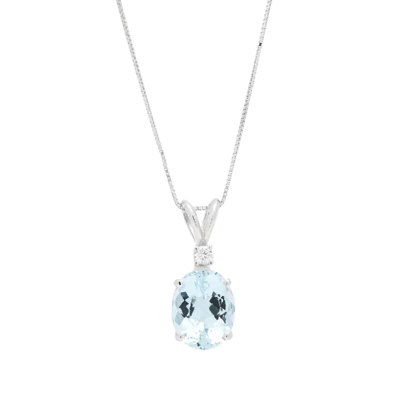 Best necklaces and pendants with oval pendants for a classic, elegant shape-Oval Aquamarine Necklace in 14kt White Gold with Diamond (1/20ct)