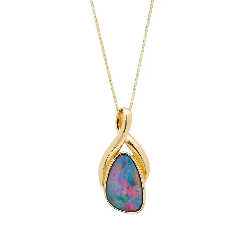 Best necklaces and pendants with cross pendants for a spiritual, meaningful symbol-Parlé Oval Australian Opal Doublet Necklace in 14kt Yellow Gold