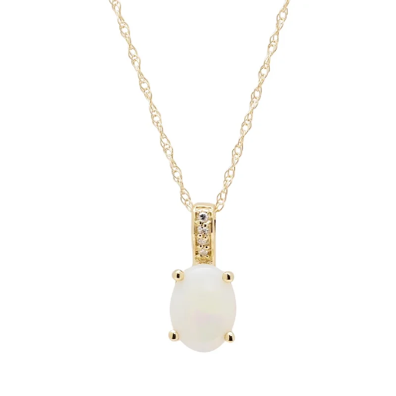 Best necklaces and pendants with opal and gold for a vibrant, luxurious contrast-Oval Australian Opal Necklace in 14kt Yellow Gold with Diamonds (.02ct tw)