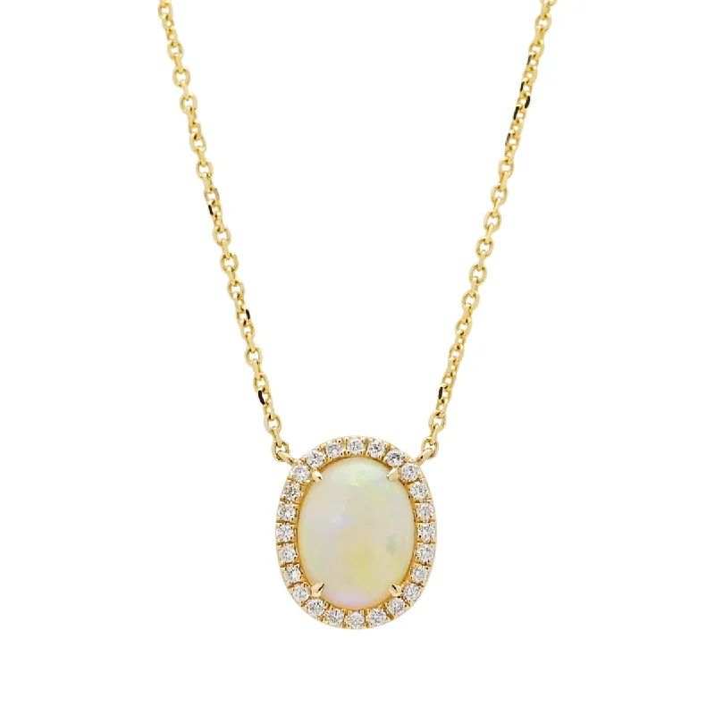 Best necklaces and pendants with personalized coordinates for a special keepsake-Parlé Oval Australian Opal Necklace in 14kt Yellow Gold with Diamonds (1/7ct tw)