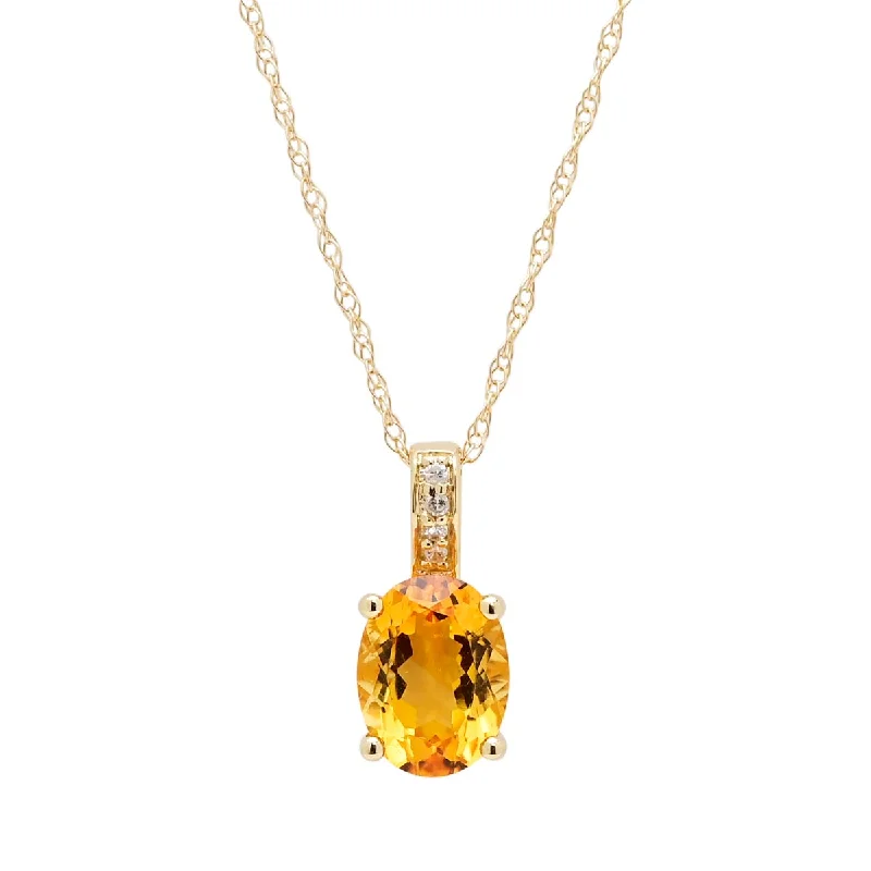 Unique necklaces and pendants with custom birthstone arrangements for personalization-Oval Citrine Necklace in 14kt Yellow Gold with Diamonds (.02ct tw)