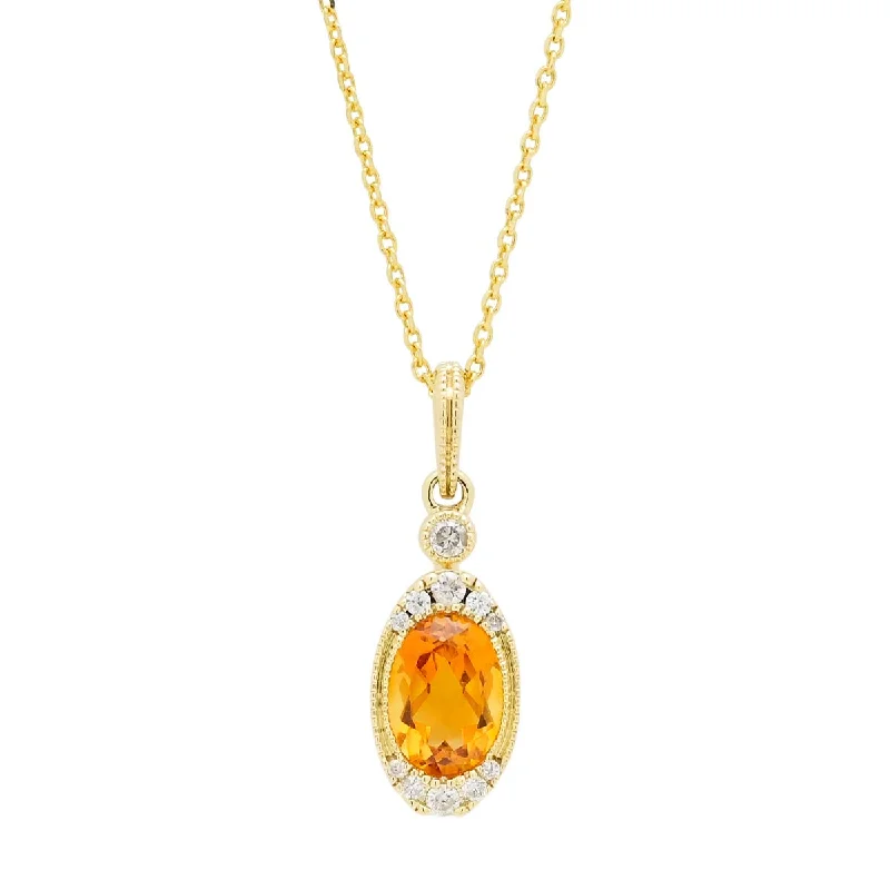 Unique necklaces and pendants with tree of life motifs for nature-inspired elegance-Oval Citrine Necklace in 14kt Yellow Gold with Diamonds (1/10ct tw)