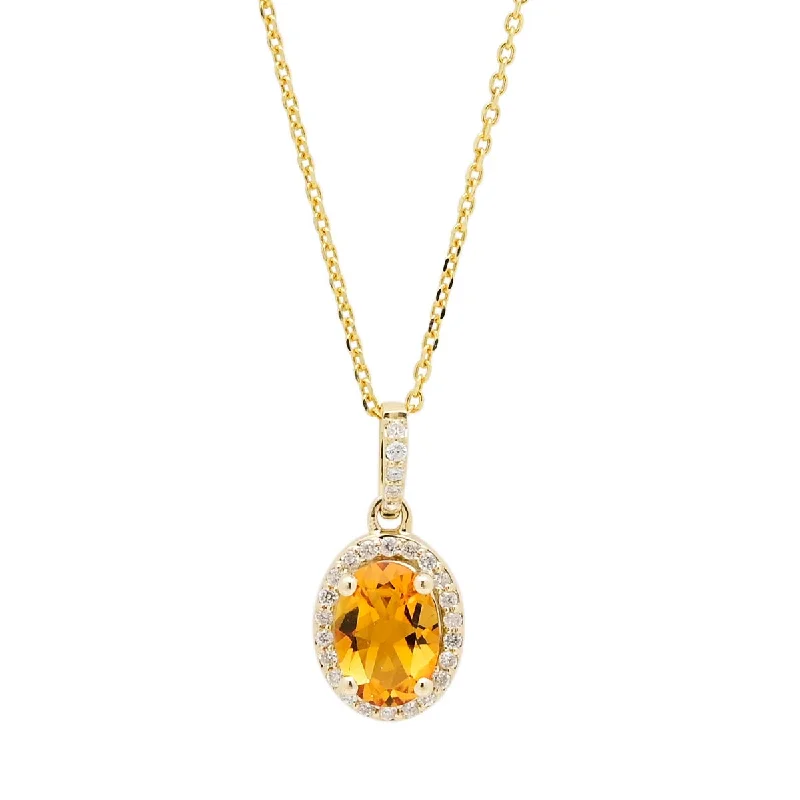 Necklaces and pendants with diamond pendants for a luxurious sparkling effect-Oval Citrine Necklace in 14kt Yellow Gold with Diamonds (1/10ct tw)