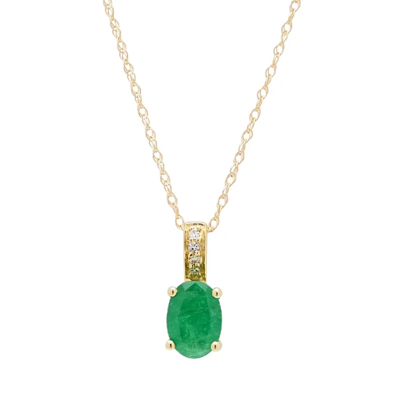 Beautiful necklaces and pendants with moonstone for an ethereal, mystical appearance-Oval Emerald Necklace in 14kt Yellow Gold with Diamonds (.02ct tw)