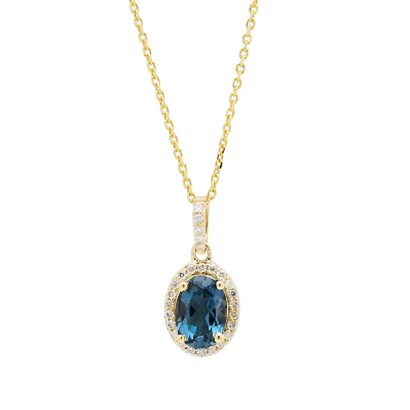 Best necklaces and pendants with intricate filigree for vintage-inspired elegance-Oval London Blue Topaz Necklace in 14kt Yellow Gold with Diamonds (1/10ct tw)