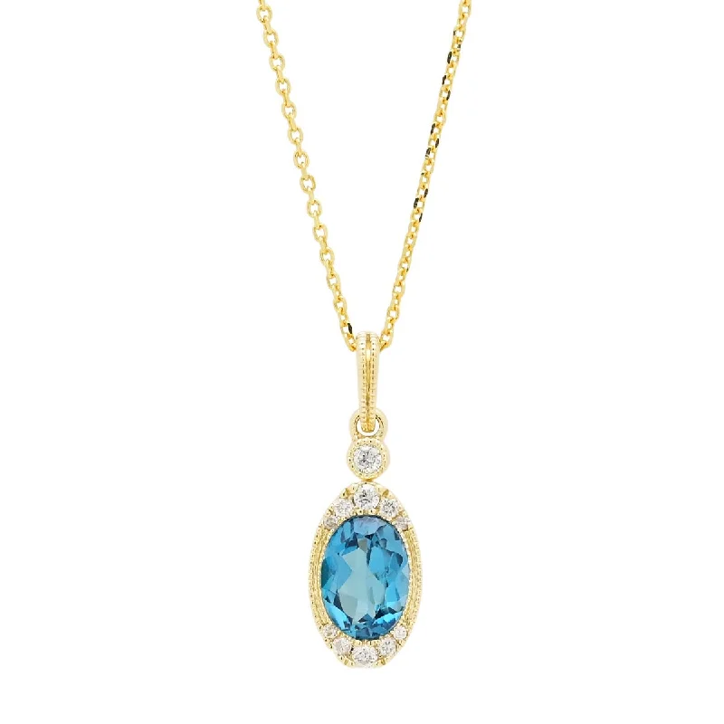 Stunning necklaces and pendants with aquamarine stones for a serene effect-Oval London Blue Topaz Necklace in 14kt Yellow Gold with Diamonds (1/10ct tw)