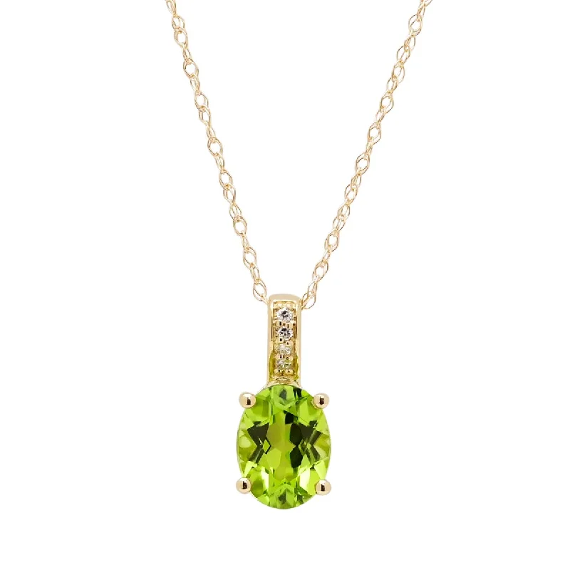 Elegant necklaces and pendants with infinity symbols for timeless designs-Oval Peridot Necklace in 14kt Yellow Gold with Diamonds (.02ct tw)