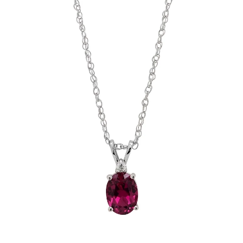 Beautiful necklaces and pendants with moon and star charms for a dreamy effect-Oval Rhodolite Garnet Necklace in 14kt White Gold with Diamond (.03ct)