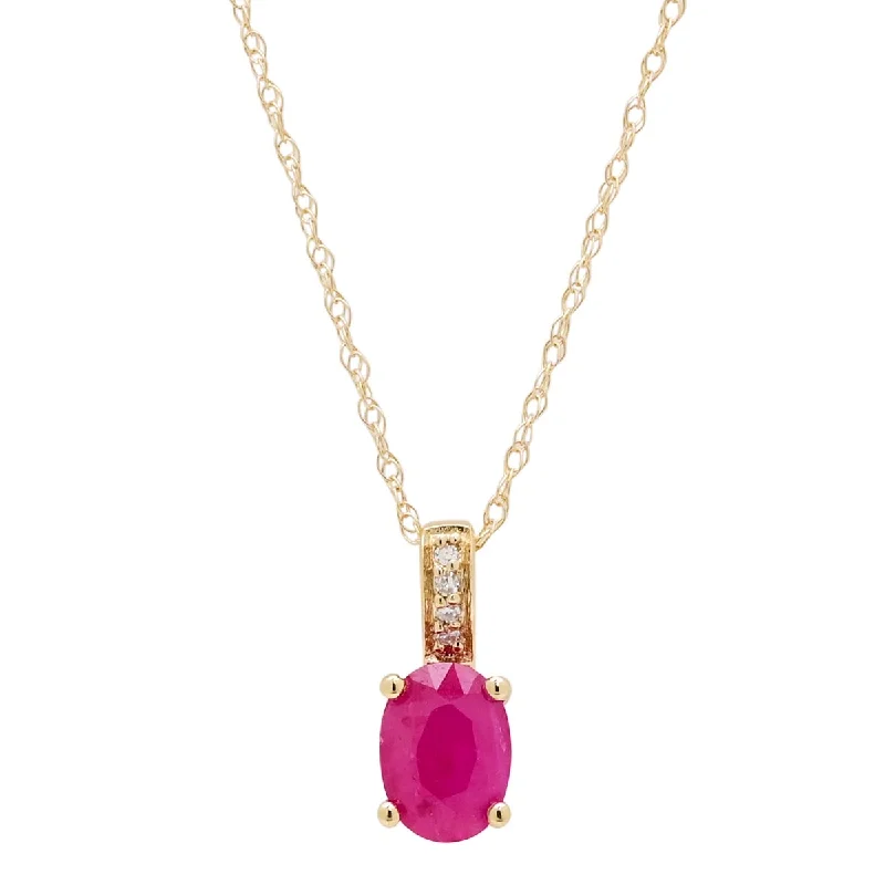 Personalized necklaces and pendants with initials for a customized and meaningful gift-Oval Ruby Necklace in 14kt Yellow Gold with Diamonds (.02ct tw)