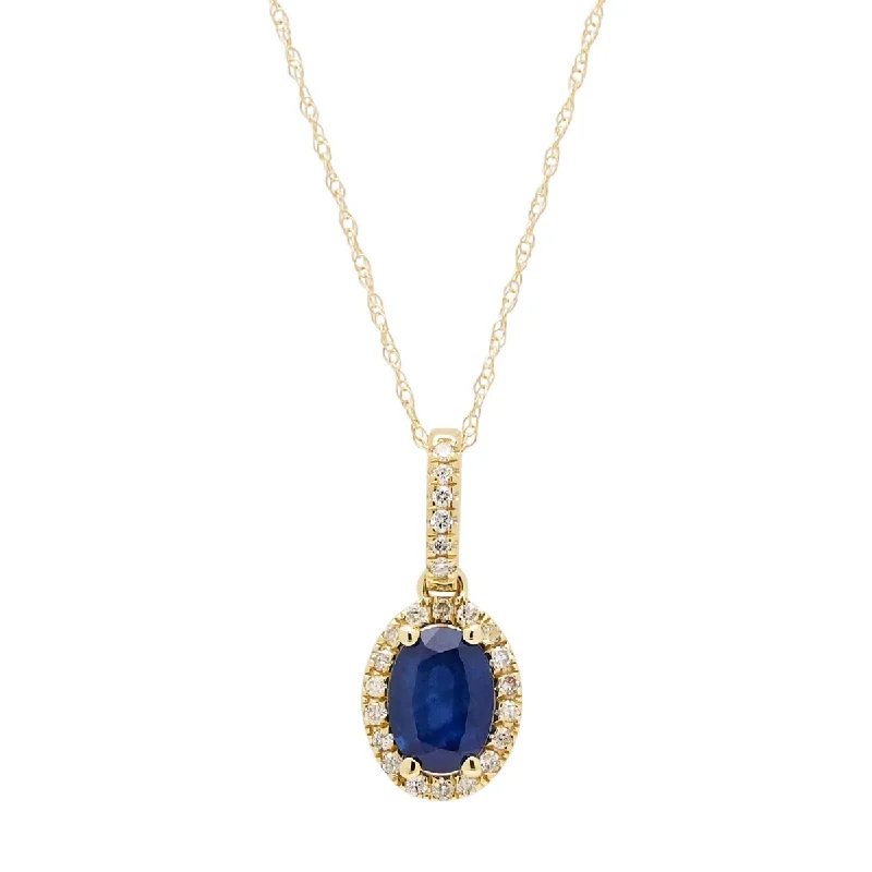 Necklaces and pendants with celestial starburst designs for a radiant look-Oval Sapphire Halo Necklace in 14kt Yellow Gold with Diamonds (1/10ct tw)