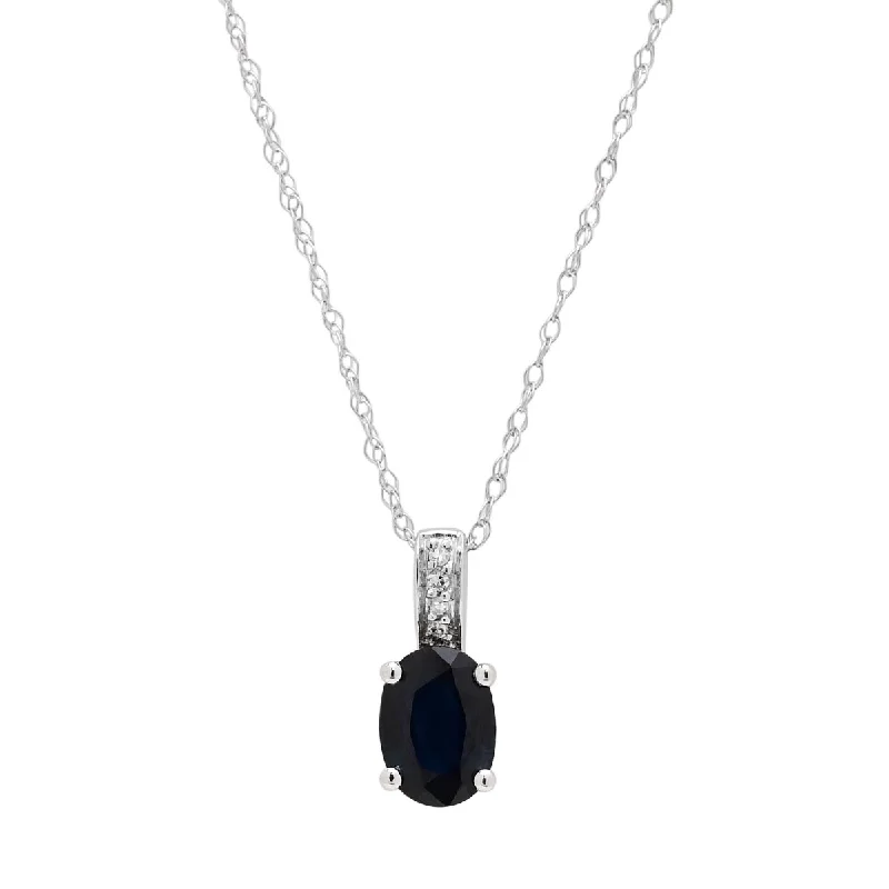 Best necklaces and pendants with zodiac signs for a celestial, astrology-inspired vibe-Oval Sapphire Necklace in 14kt White Gold with Diamonds (.02ct tw)