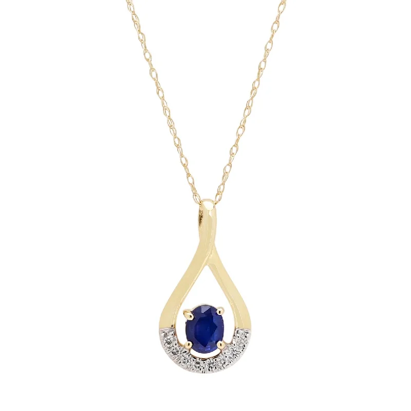 Necklaces and pendants with ocean-inspired designs for a refreshing, beachy feel-Oval Sapphire Necklace in 14kt Yellow Gold with Diamonds (1/20ct tw)