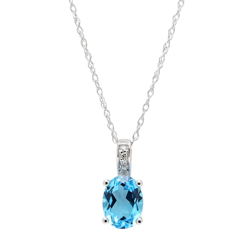 Necklaces and pendants with personalized charms for a custom piece of jewelry-Oval Swiss Blue Topaz Necklace in 14kt White Gold with Diamonds (.02ct tw)