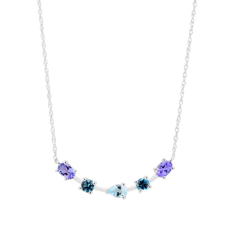 Necklaces and pendants with zodiac constellation designs for an astrological touch-Oval Tanzanite, Sky Blue and Pear Shape London Blue Topaz Necklace in 14kt White Gold (18 inches)