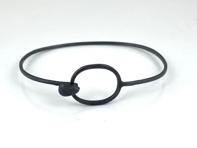 Classic bangle bracelets with clean lines for an elegant and versatile accessory-Oxidized Sterling Silver Hook Bangle