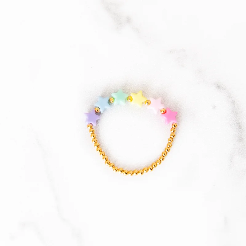 Bold bangle bracelets with textured finishes for a dynamic and modern style-Pastel Rainbow Star Gold Beaded Bracelet