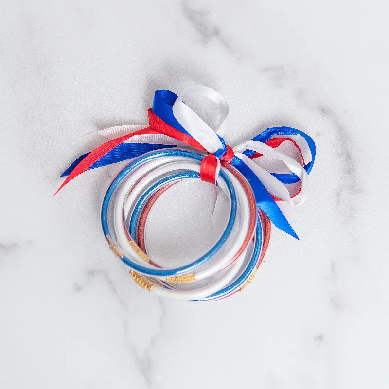 Best bangle bracelets with unique stone inlays for a one-of-a-kind accessory-Patriotic Party Bangle Set