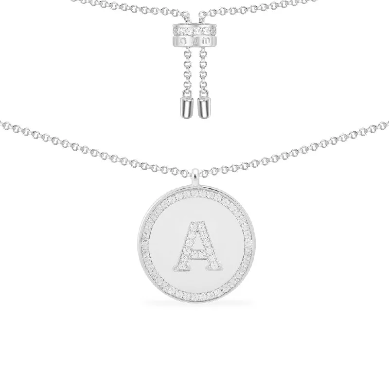 Personalized necklaces and pendants with coordinates for a meaningful location-based gift-Paved Alphabet Adjustable necklace - silver