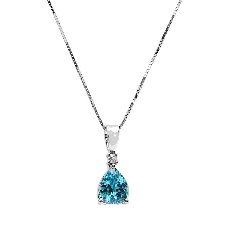 Best necklaces and pendants with art deco elements for a vintage, glamorous design-Pear Shape Blue Zircon Necklace in 14kt White Gold with Diamond (.02ct)