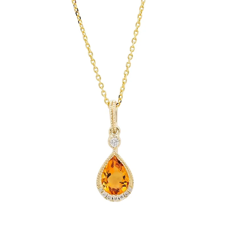 Beautiful necklaces and pendants with butterfly motifs for a whimsical style-Pear Shape Citrine Necklace in 14kt Yellow Gold with Diamonds