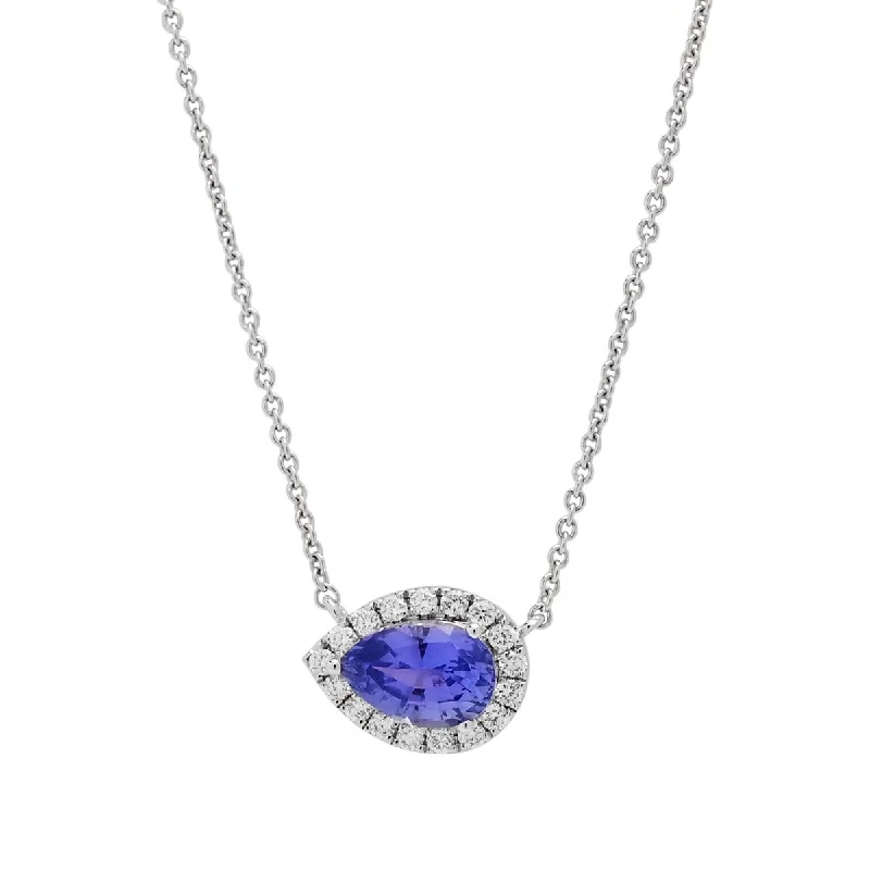 Beautiful necklaces and pendants with moonstone for an ethereal, mystical appearance-Pear Shape Purple Sapphire Necklace in 14kt White Gold with Diamonds (1/5ct tw)