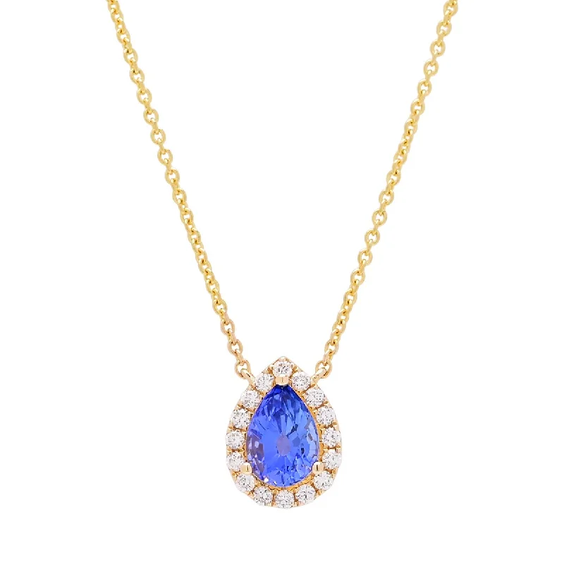 Necklaces and pendants with abstract shapes for a modern, creative appearance-Pear Shape Sapphire and Diamond Necklace in 14kt Yellow Gold (1/5ct tw)