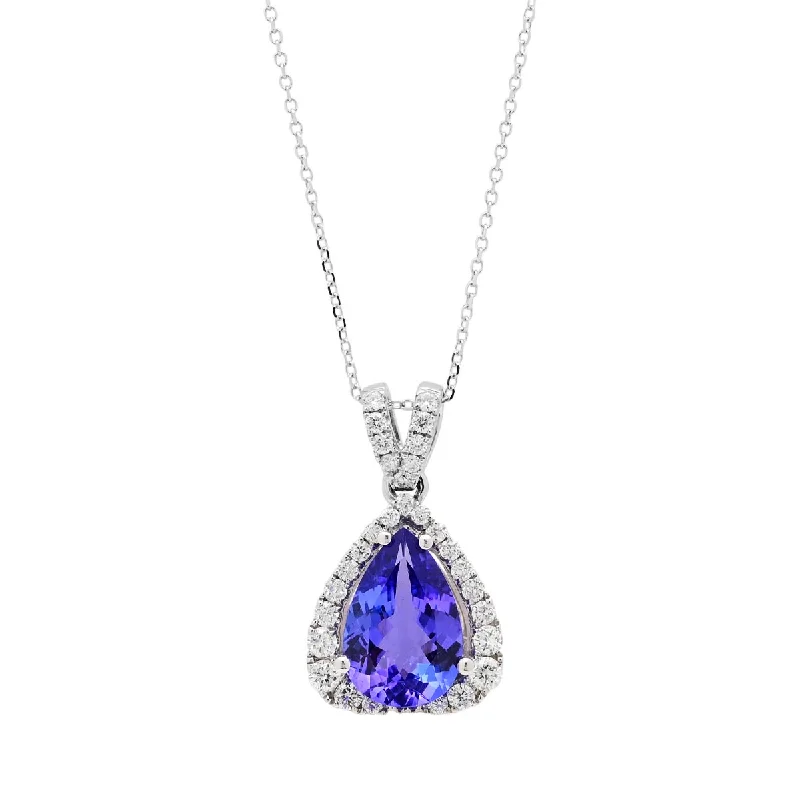 Trendy necklaces and pendants with geometric shapes for a modern aesthetic-Pear Shape Tanzanite Necklace in 14kt White Gold with Diamonds (1/2ct tw)