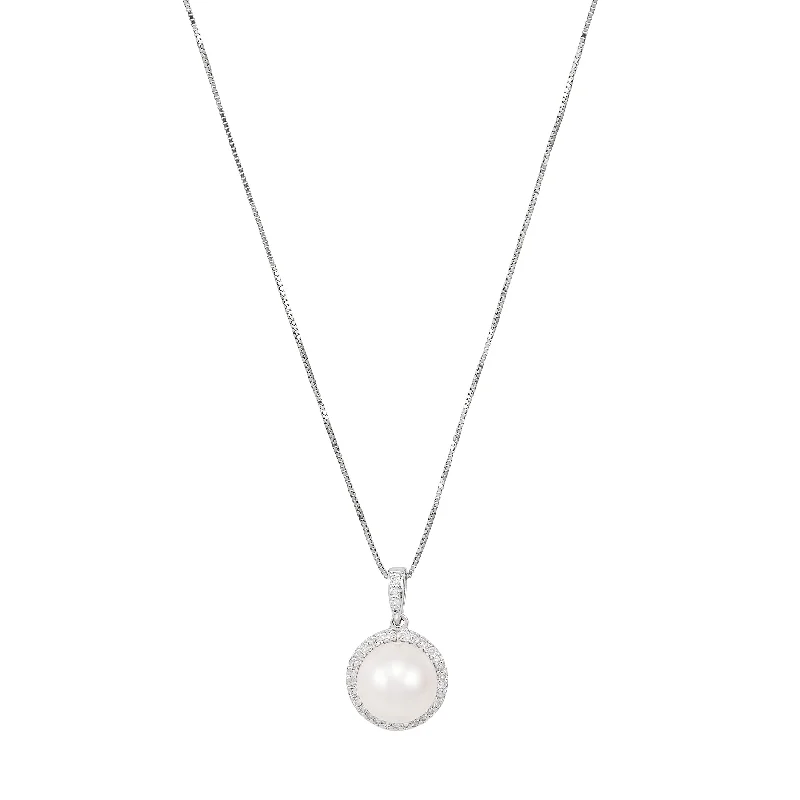 Stunning necklaces and pendants with aquamarine stones for a serene effect-Sabel Pearl 14K White Gold Pearl and Diamond Pendant